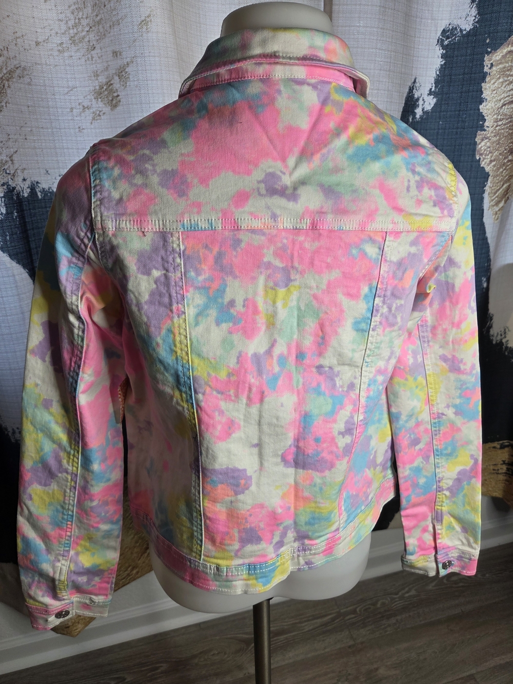 fabkids Pastel Tie-Dye Denim Jacket in Pink, Yellow, Blue, Purple - Picture 3 of 5